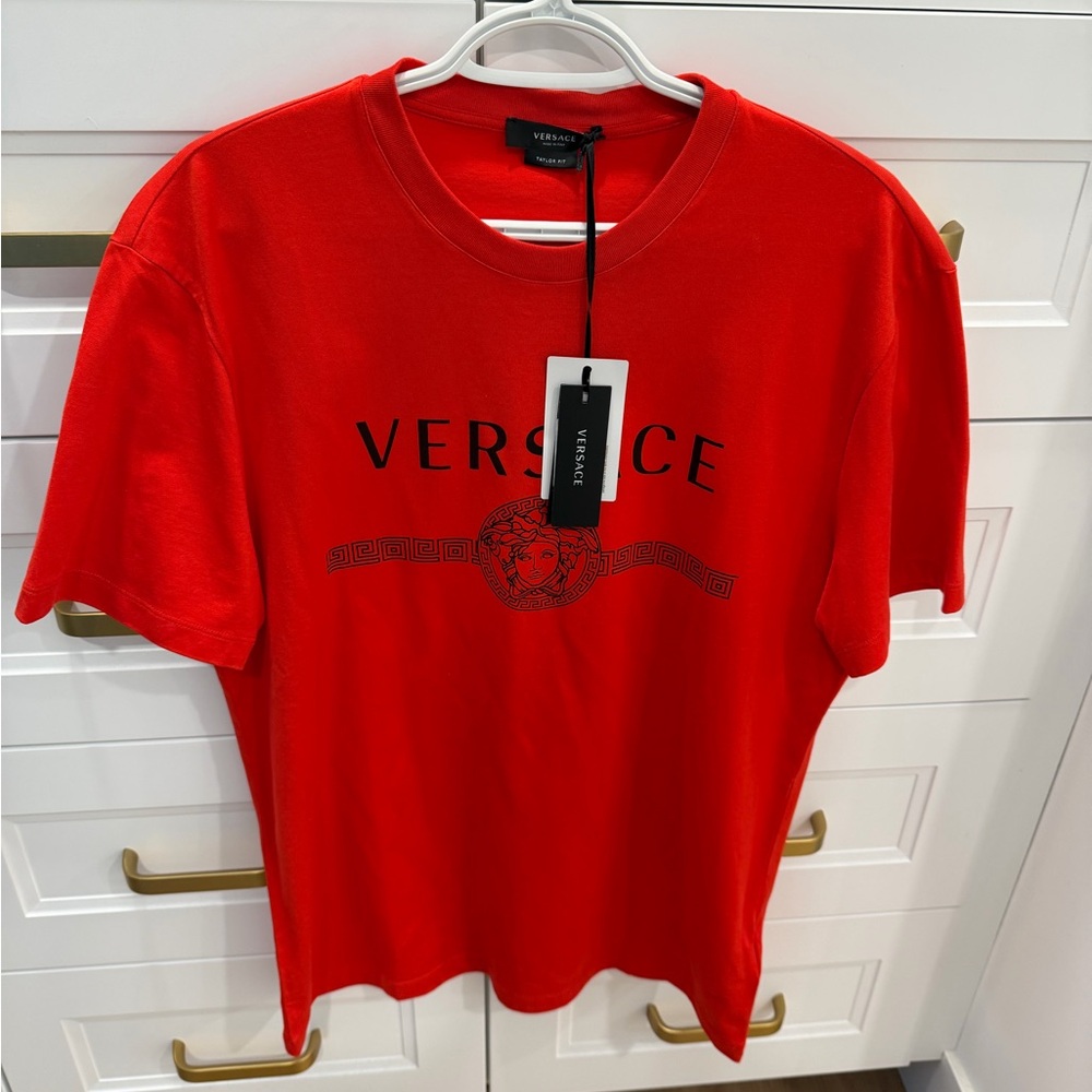 NWT Versace Men's Red Logo Tee with Medusa Motif